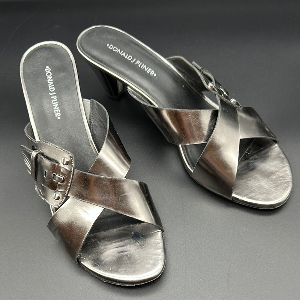 Donald J. Pliner Silver Heels with Crisscross Straps